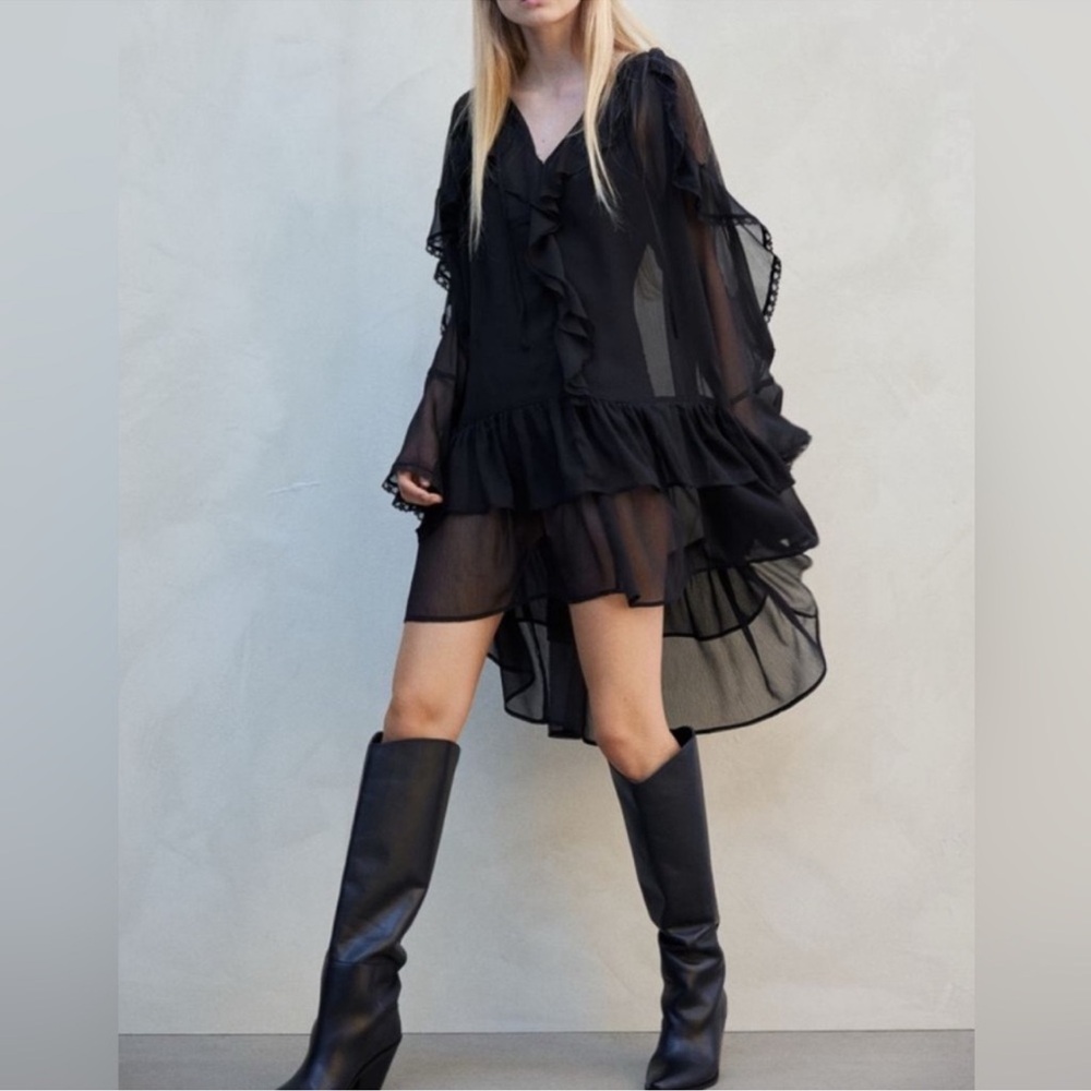 H&M Flounced Chiffon Black Dress